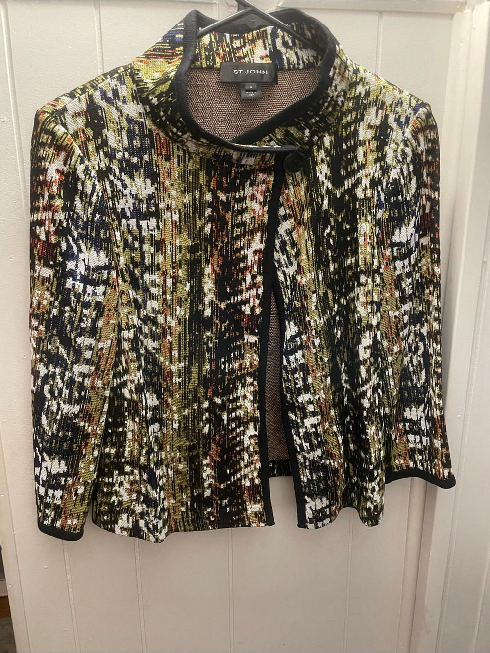 St. John Collection Knit Jacket Size 6 Abstract Jacquard Cardigan Blazer